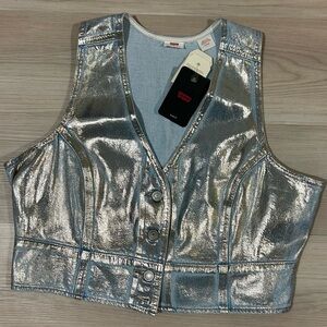 NWT Levi's Metallic Denim Vest Women's XL